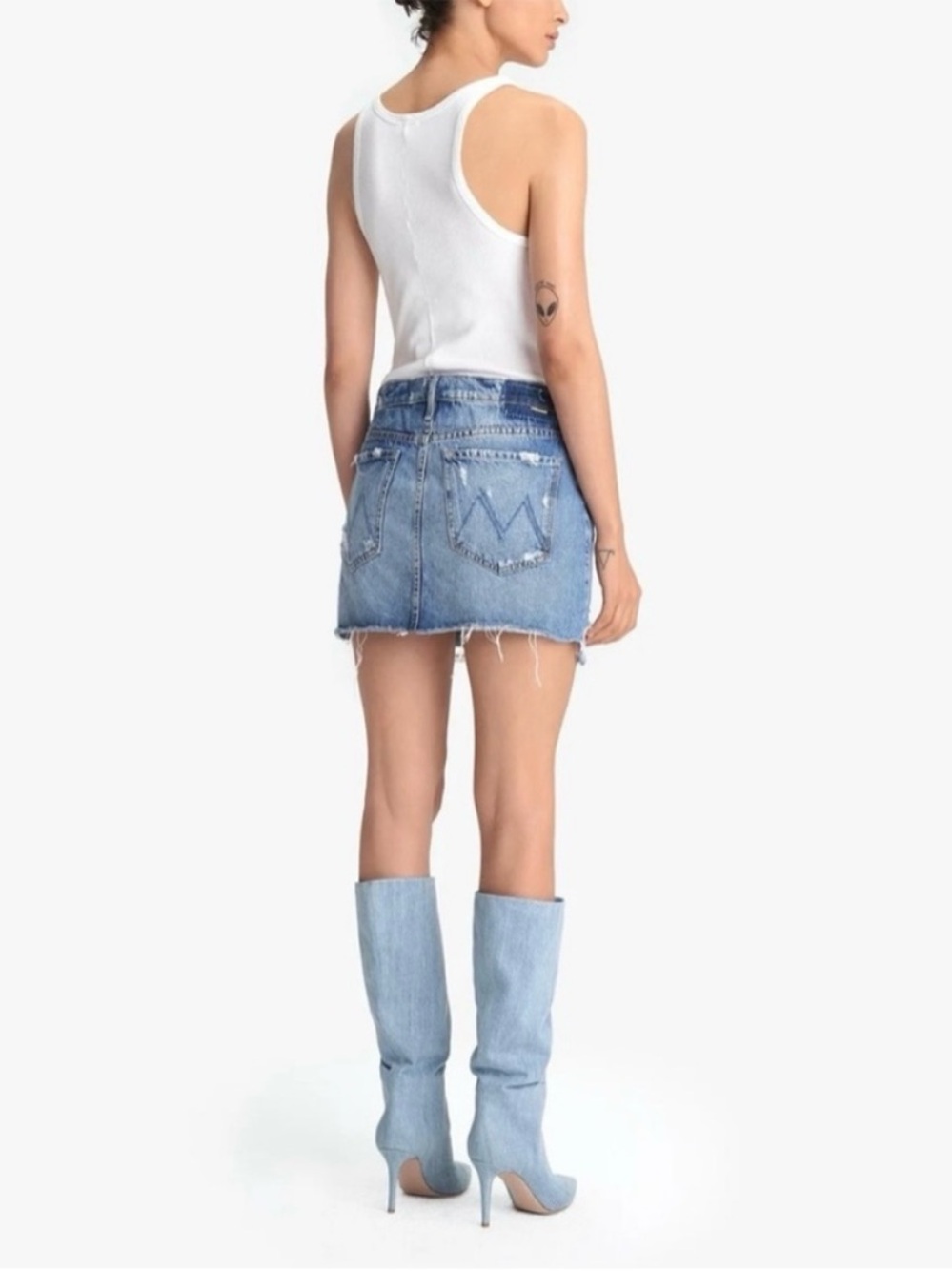 Mother The Vagabond Mini Fray 25 Distressed Button Fly Denim Jean Skirt
